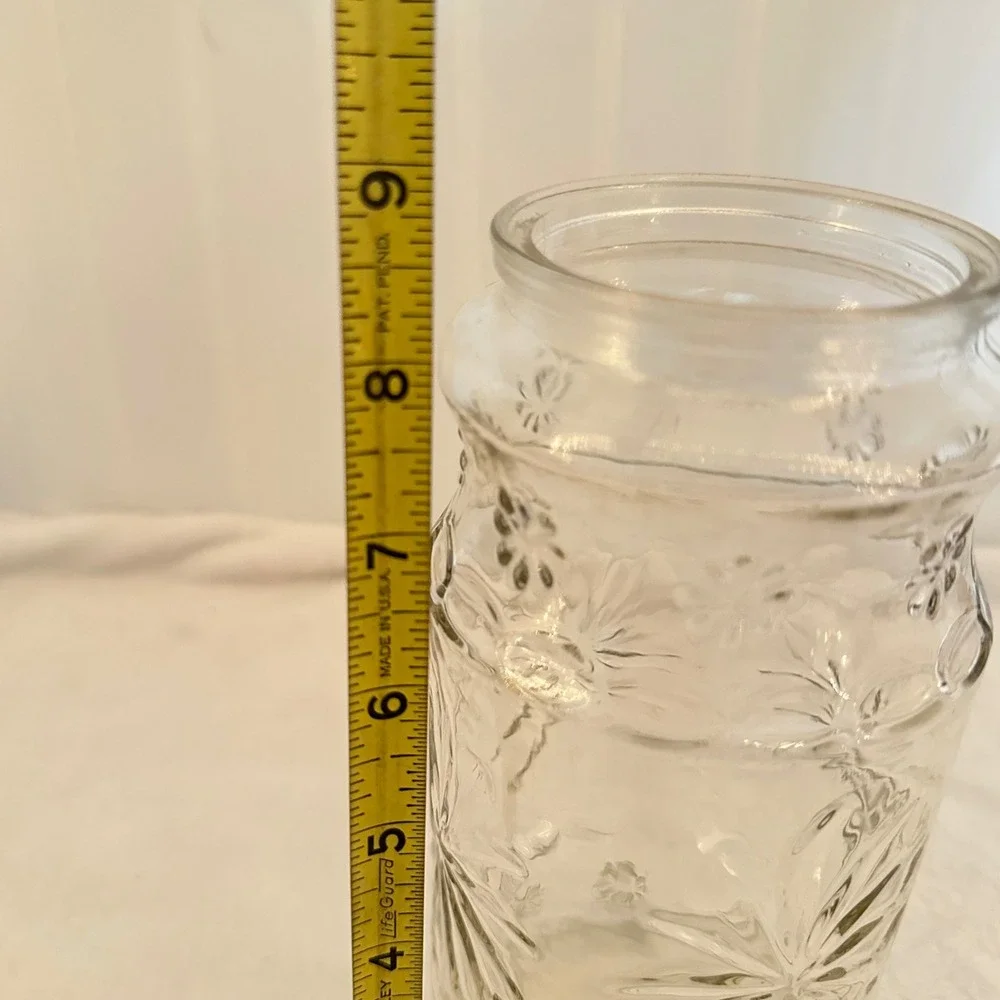 Planters Mr Peanut Glass Canister Jar 1980 Clear Starburst Floral Excellent 8.5